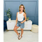 🔥Big price reduction🩳High Rise Frayed Hem Cut Off Jean Shorts