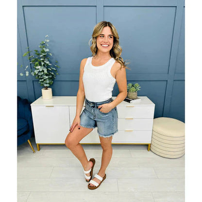 🔥Big price reduction🩳High Rise Frayed Hem Cut Off Jean Shorts