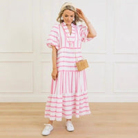 🌸Summer Sale - 50%OFF🌸Women's Summer Striped Loose Casual Elegant Comfortable Short Sleeve Dresses