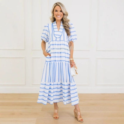 🌸Summer Sale - 50%OFF🌸Women's Summer Striped Loose Casual Elegant Comfortable Short Sleeve Dresses