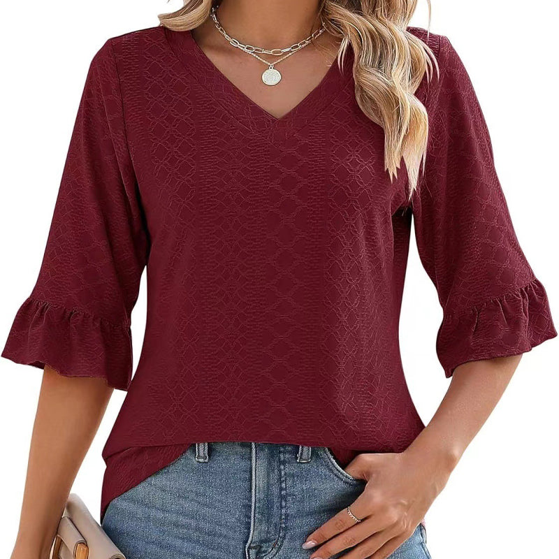 ❤️2025 New Products❤️Women's Elegant Ruffle Sleeve V-Neck Tops