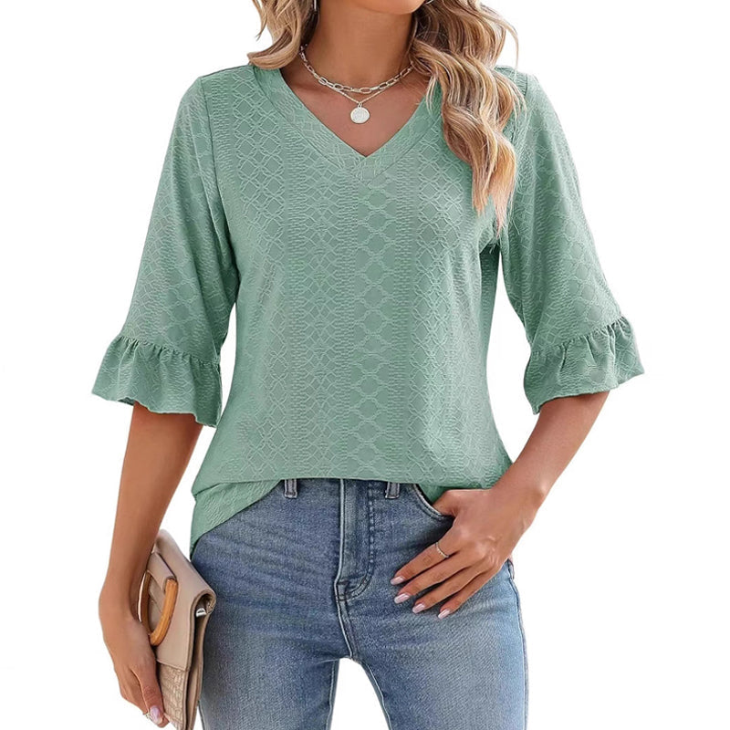 ❤️2025 New Products❤️Women's Elegant Ruffle Sleeve V-Neck Tops