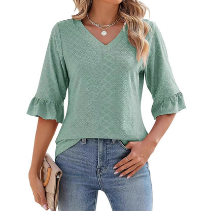 ❤️2025 New Products❤️Women's Elegant Ruffle Sleeve V-Neck Tops
