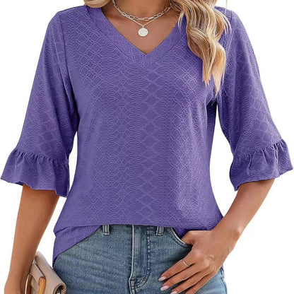❤️2025 New Products❤️Women's Elegant Ruffle Sleeve V-Neck Tops