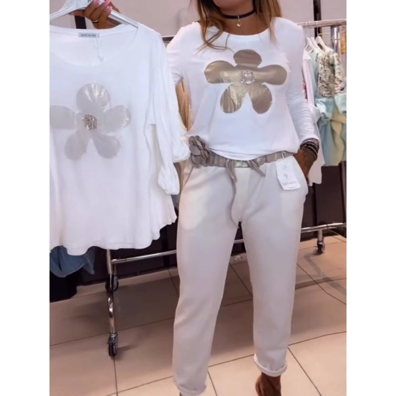 💖LAST DAY SALE 63% OFF💖💐Women's Flower Print Crew Neck Top