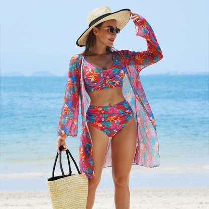 🏖️Summer Hot Sale 65% OFF🌼Women's Fashion Multicolor Printed Bikini Swimsuit 3 Piece Set