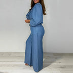 💙LAST DAY SALE 50% OFF🥰Women's Tiered Long-Sleeve Tops ＆ Wide-Leg Pants Set