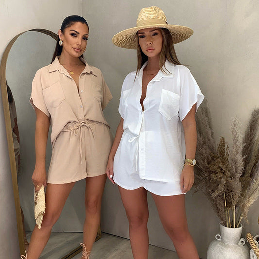 ⏳Limited Time Offer⏰V-Neck Top & Shorts Two-Piece Set