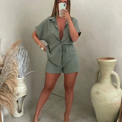 ⏳Limited Time Offer⏰V-Neck Top & Shorts Two-Piece Set
