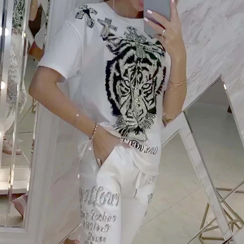 ⏳Big price reduction！ 💥Casual Printed Top Drawstring Pants 2-Piece Set（The more you buy, the higher the discount）