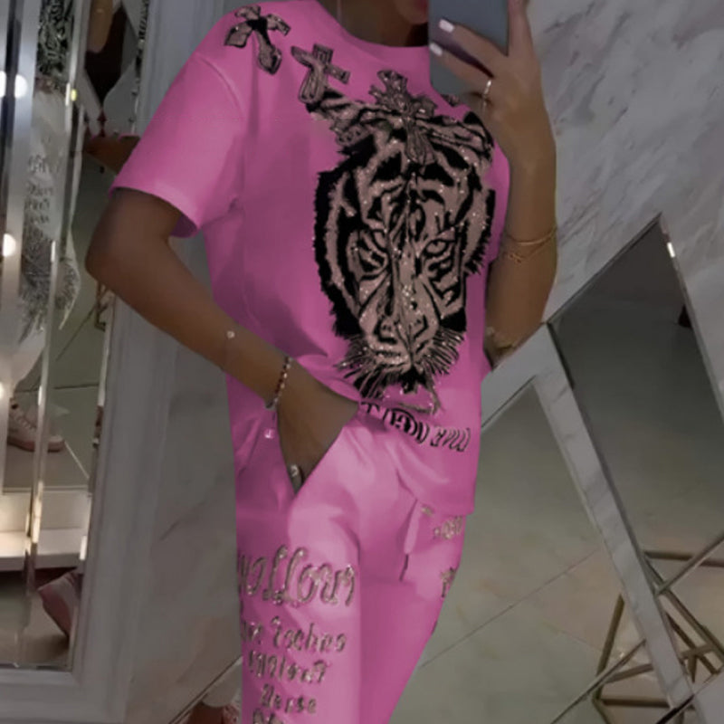 ⏳Big price reduction！ 💥Casual Printed Top Drawstring Pants 2-Piece Set（The more you buy, the higher the discount）