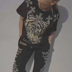 ⏳Big price reduction！ 💥Casual Printed Top Drawstring Pants 2-Piece Set（The more you buy, the higher the discount）