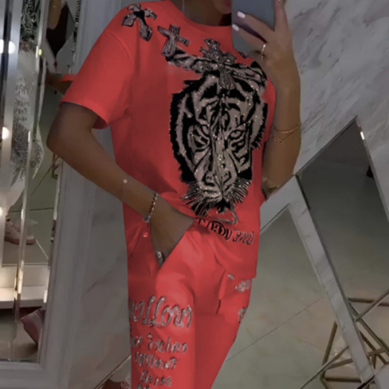 ⏳Big price reduction！ 💥Casual Printed Top Drawstring Pants 2-Piece Set（The more you buy, the higher the discount）