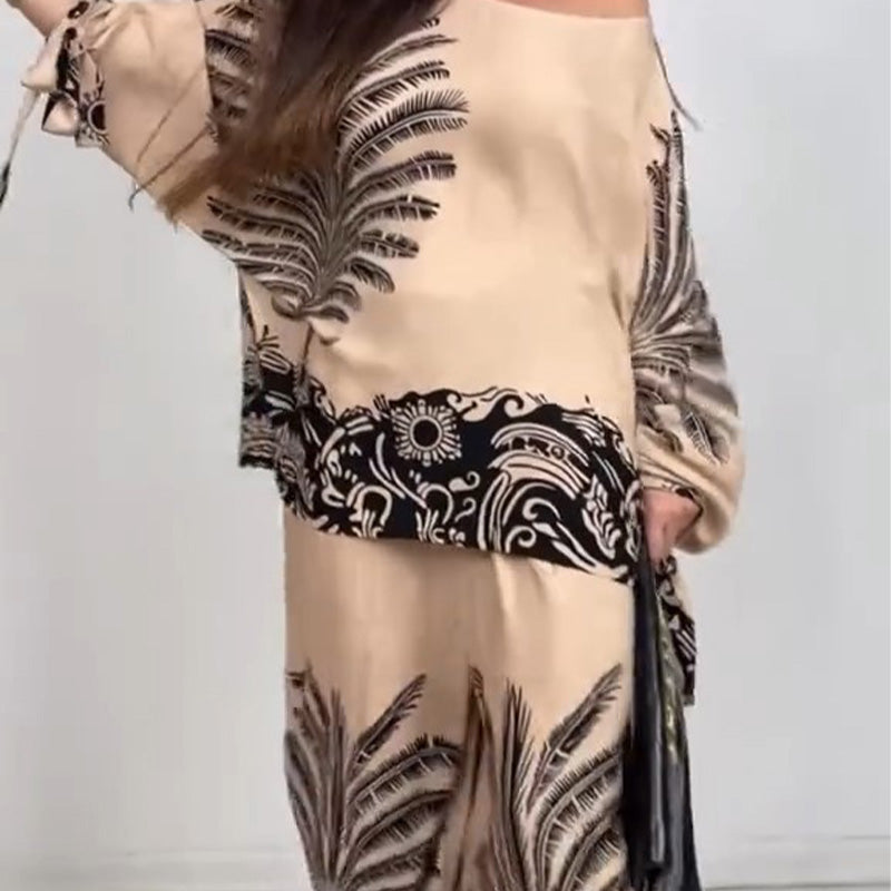 💖Limited Sale 50% OFF💖Women's Elegant Ethnic Style Printed Top Wide Leg Pants Set