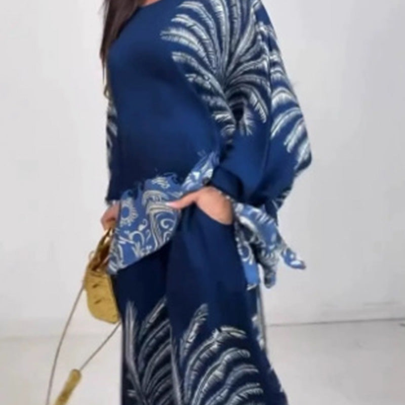 💖Limited Sale 50% OFF💖Women's Elegant Ethnic Style Printed Top Wide Leg Pants Set