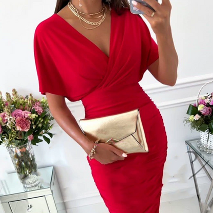 🔥2025 HOT SALE💃✨Women's Sexy Ruched V-Neck Bodycon Dress
