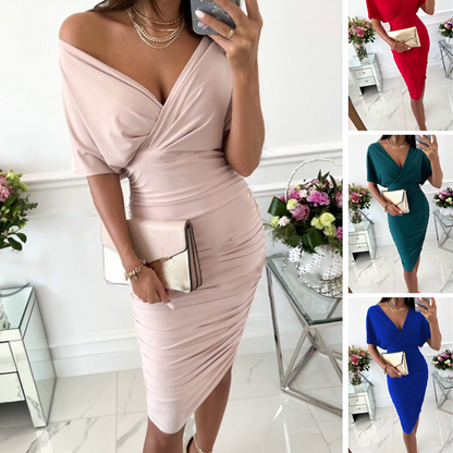 🔥2025 HOT SALE💃✨Women's Sexy Ruched V-Neck Bodycon Dress
