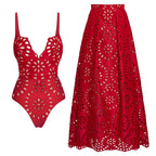 🌸Women’s Sexy One Piece Swimsuit with Matching Swim Long Skirt💕