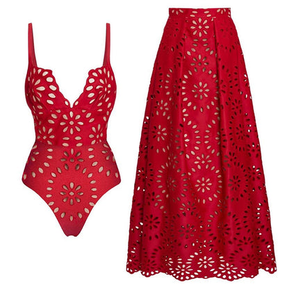 🌸Women’s Sexy One Piece Swimsuit with Matching Swim Long Skirt💕