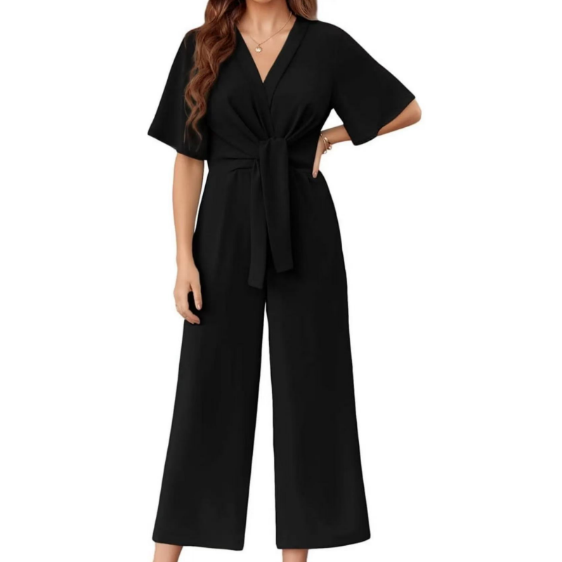 💖LAST DAY SALE 57% OFF💖Women's Elegant V-Neck Wide Leg Waist Tie Jumpsuit