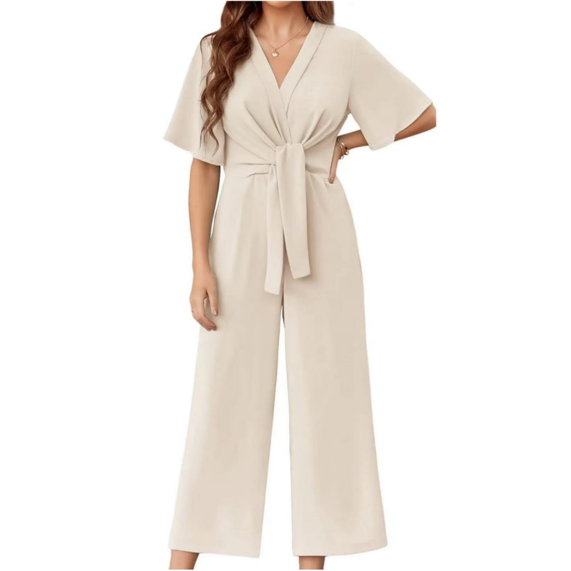 💖LAST DAY SALE 57% OFF💖Women's Elegant V-Neck Wide Leg Waist Tie Jumpsuit