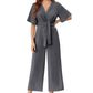 💖LAST DAY SALE 57% OFF💖Women's Elegant V-Neck Wide Leg Waist Tie Jumpsuit