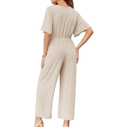 💖LAST DAY SALE 57% OFF💖Women's Elegant V-Neck Wide Leg Waist Tie Jumpsuit
