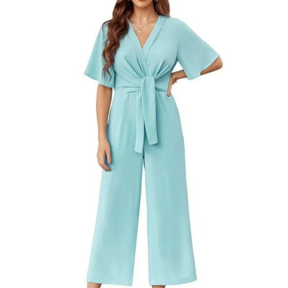 💖LAST DAY SALE 57% OFF💖Women's Elegant V-Neck Wide Leg Waist Tie Jumpsuit