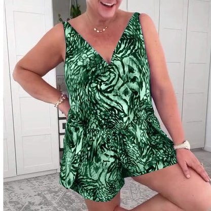 🔥Last Day Special Price £12.99!!🩱 Sleeveless V-Neck Printed Swimsuit