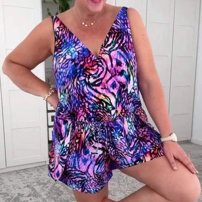 🔥Last Day Special Price £12.99!!🩱 Sleeveless V-Neck Printed Swimsuit