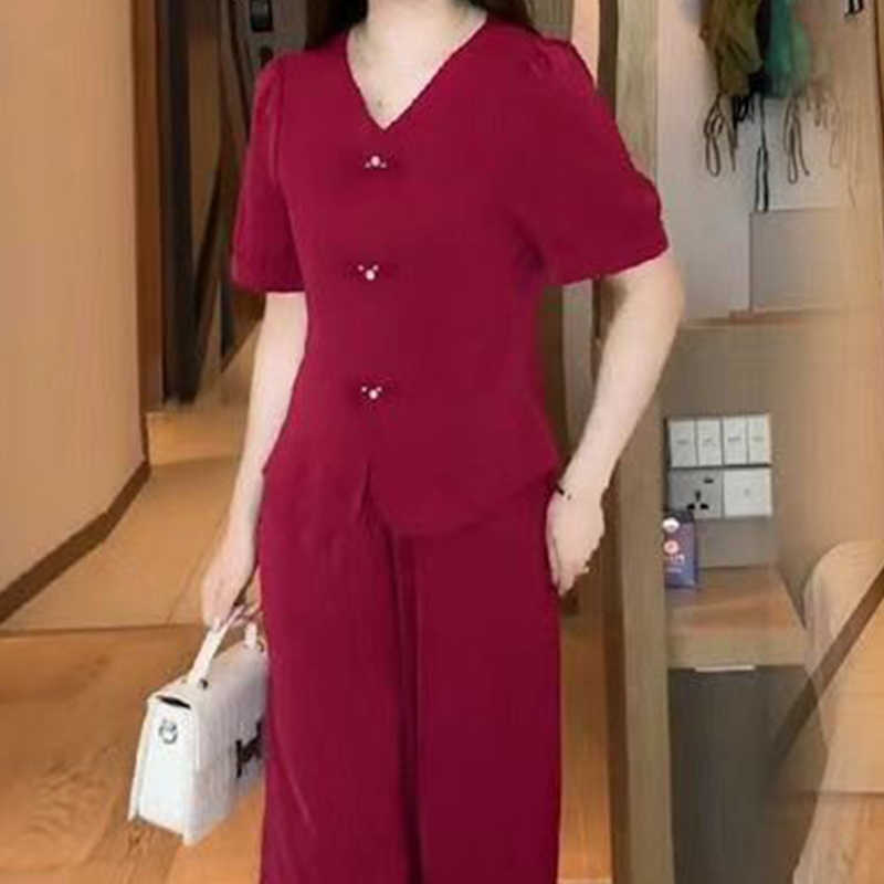 ⏳Time-limited Special⏰V-Neck Short Sleeve Top & Matching Wide-Leg Pants (2-Piece Set)