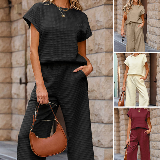 ⏳Time-limited Special⌛Women's Casual Pullover Tops & Wide Leg Pants 2 PCS Set