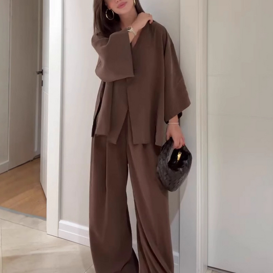 💗Summer Specials✨Women's Elegance V-Neck Top & Wide-Leg Pants Set