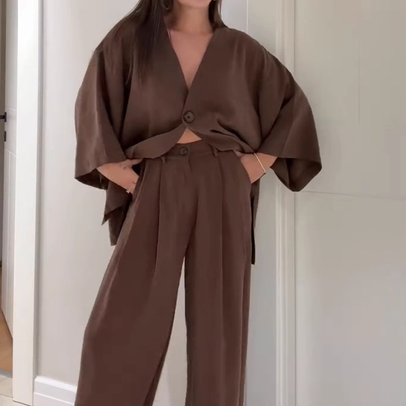💗Summer Specials✨Women's Elegance V-Neck Top & Wide-Leg Pants Set