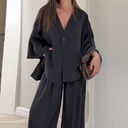 💗Summer Specials✨Women's Elegance V-Neck Top & Wide-Leg Pants Set