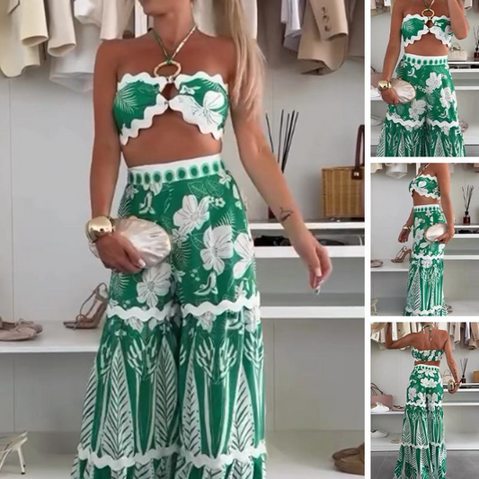 💗Summer Specials✨Women’s Bikini Top & Printed Wide-Leg Pants 2 PCS Set