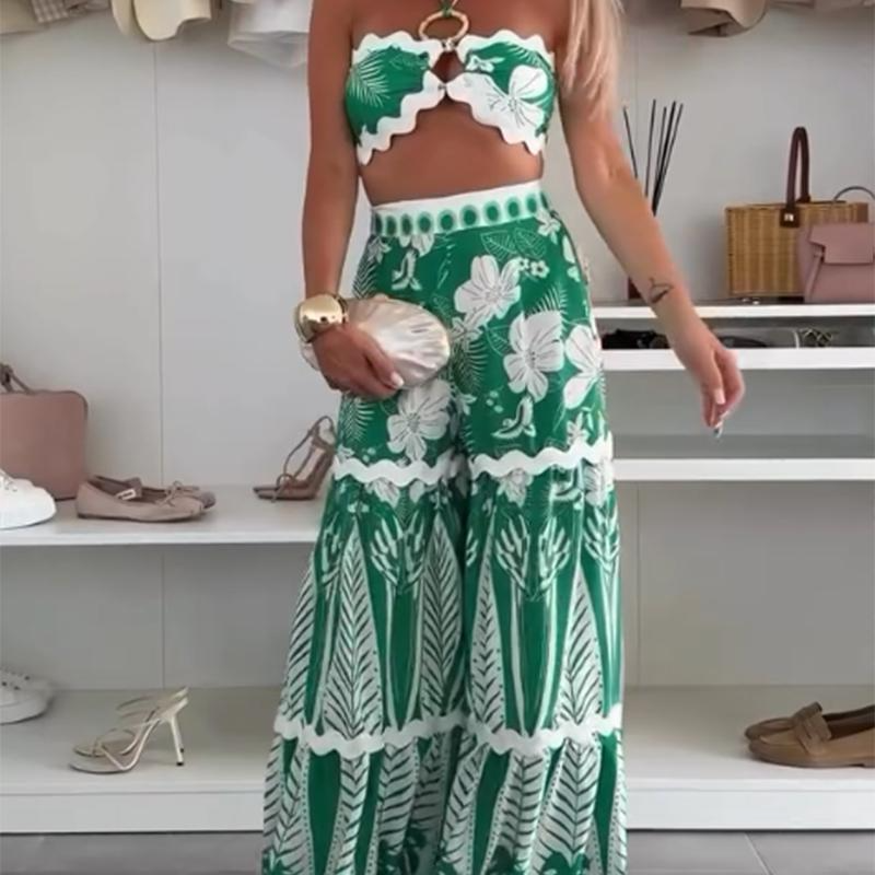 💗Summer Specials✨Women’s Bikini Top & Printed Wide-Leg Pants 2 PCS Set