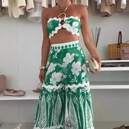 💗Summer Specials✨Women’s Bikini Top & Printed Wide-Leg Pants 2 PCS Set
