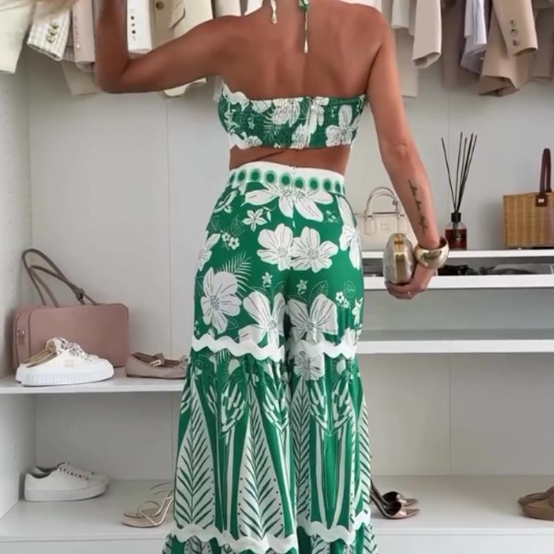 💗Summer Specials✨Women’s Bikini Top & Printed Wide-Leg Pants 2 PCS Set