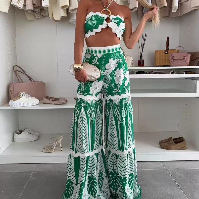 💗Summer Specials✨Women’s Bikini Top & Printed Wide-Leg Pants 2 PCS Set