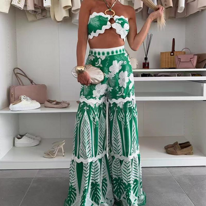 💗Summer Specials✨Women’s Bikini Top & Printed Wide-Leg Pants 2 PCS Set