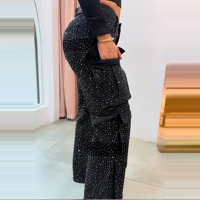 ⏳Time-limited Special⏰Women's Rhinestone Wide-Leg Pants with Pockets