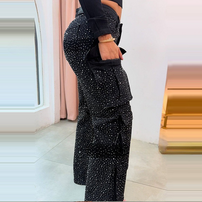 ⏳Time-limited Special⏰Women's Rhinestone Wide-Leg Pants with Pockets