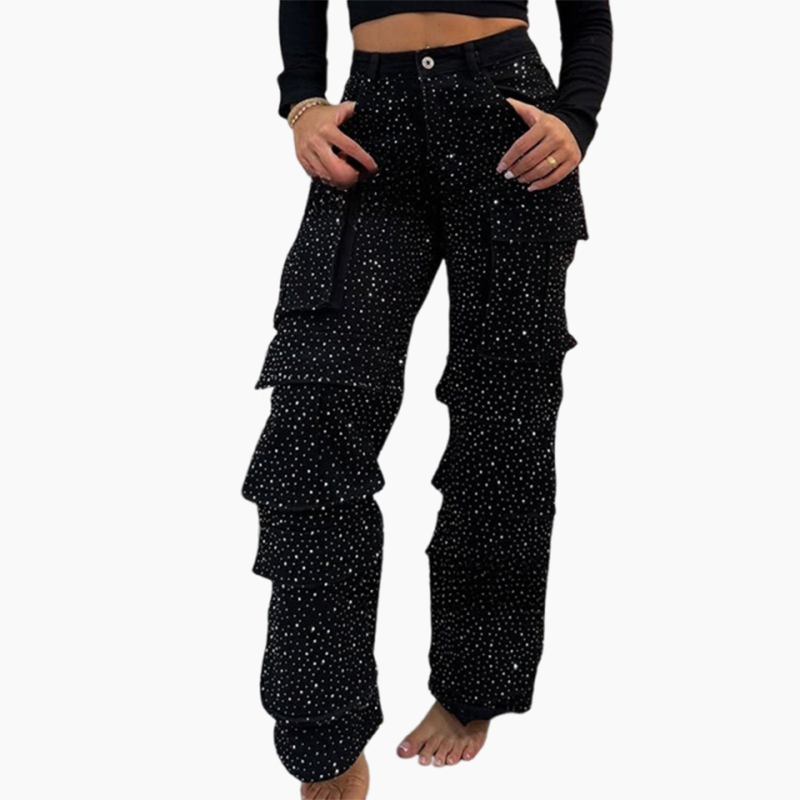 ⏳Time-limited Special⏰Women's Rhinestone Wide-Leg Pants with Pockets