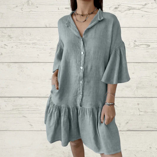 ⏳Time-limited Special⏰Women's Casual V-Neck Ruffle Shirt Dress