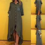 ⏳Limited Time Offer⏰Women's Button-Down Shirt Dress with Ruffle Hem