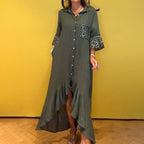 ⏳Limited Time Offer⏰Women's Button-Down Shirt Dress with Ruffle Hem