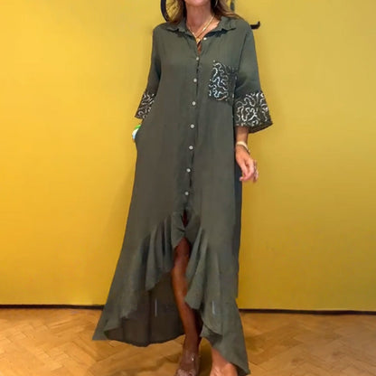 ⏳Limited Time Offer⏰Women's Button-Down Shirt Dress with Ruffle Hem