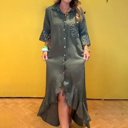 ⏳Limited Time Offer⏰Women's Button-Down Shirt Dress with Ruffle Hem