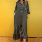 ⏳Limited Time Offer⏰Women's Button-Down Shirt Dress with Ruffle Hem